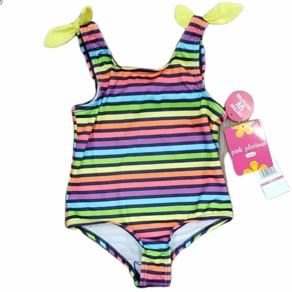 Pink Platinum Colorful Striped Swimsuit 4 - Picture 1 of 3